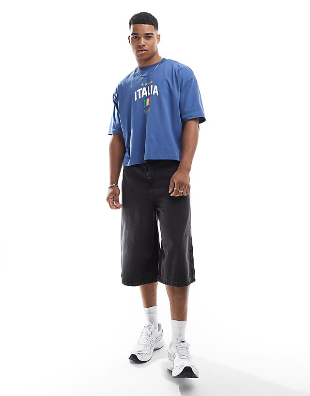 ASOS DESIGN Oversized Cropped T-shirt In Blue With Italy Graphic