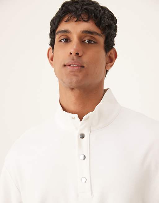 ASOS DESIGN Oversized Drop Shoulder Boxy Funnel Neck Lightweight Rib Sweatshirt With Stripe In Off White