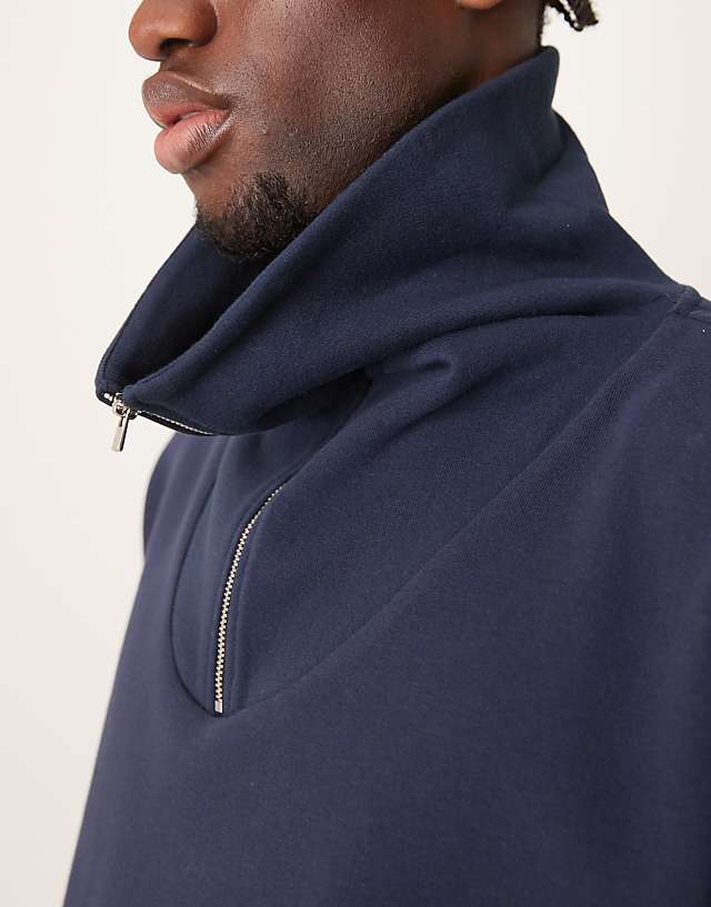 ASOS DESIGN Oversized Drop Shoulder Boxy Jumper With Oversized Funnel Neck In Navy - GREY