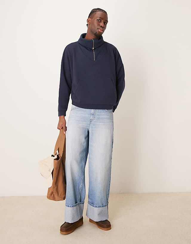 ASOS DESIGN Oversized Drop Shoulder Boxy Jumper With Oversized Funnel Neck In Navy - GREY