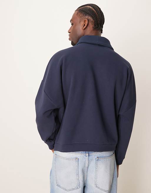 ASOS DESIGN Oversized Drop Shoulder Boxy Jumper With Oversized Funnel Neck In Navy - GREY