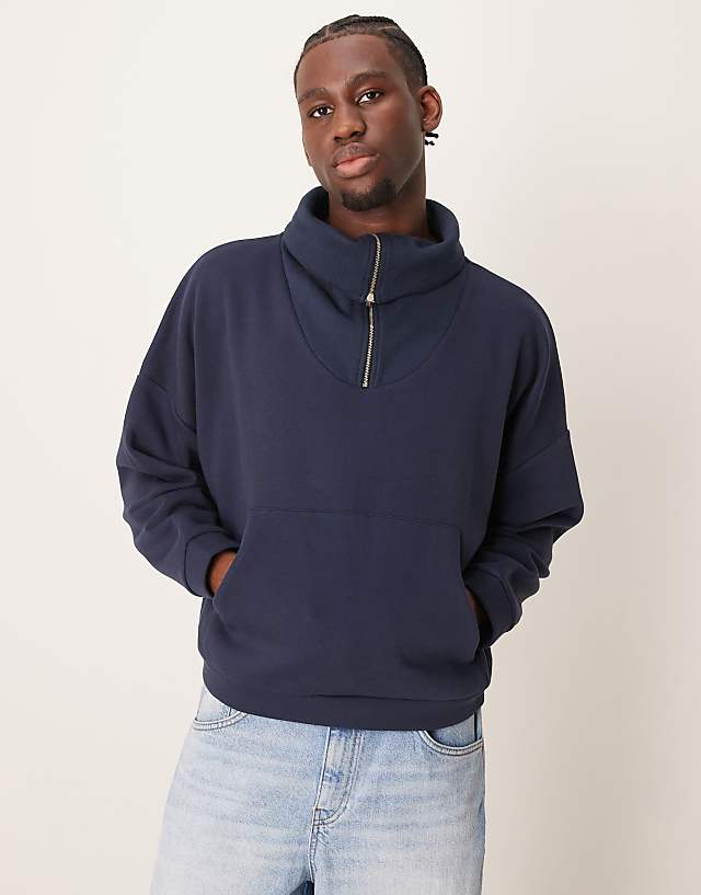 ASOS DESIGN Oversized Drop Shoulder Boxy Jumper With Oversized Funnel Neck In Navy - GREY