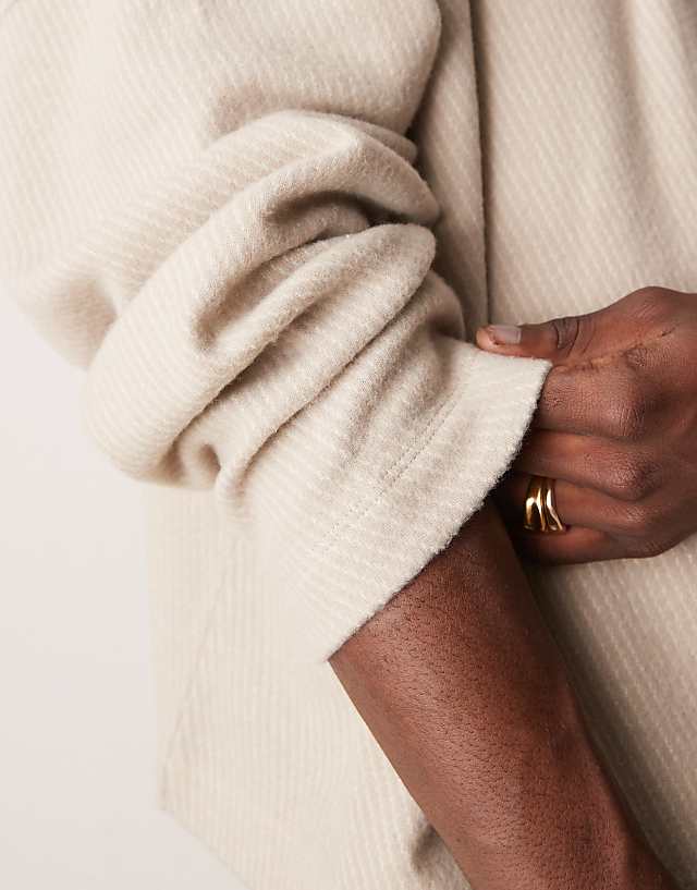 ASOS DESIGN Oversized Dropped Shoulder Boxy Heavyweight Textured Polo Jumper In Beige