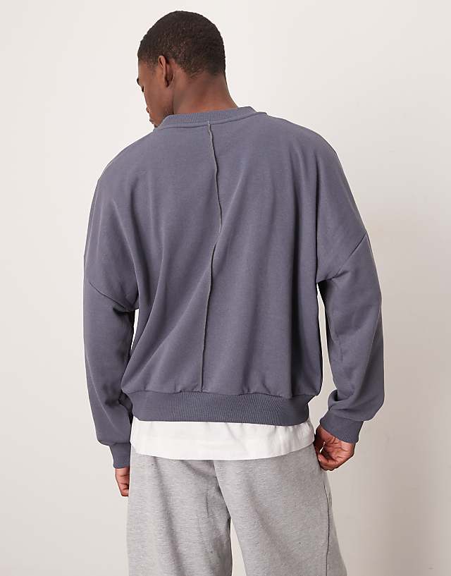 ASOS DESIGN Oversized Dropped Shoulder Boxy Sweatshirt With Contrast Stitching In Charcoal