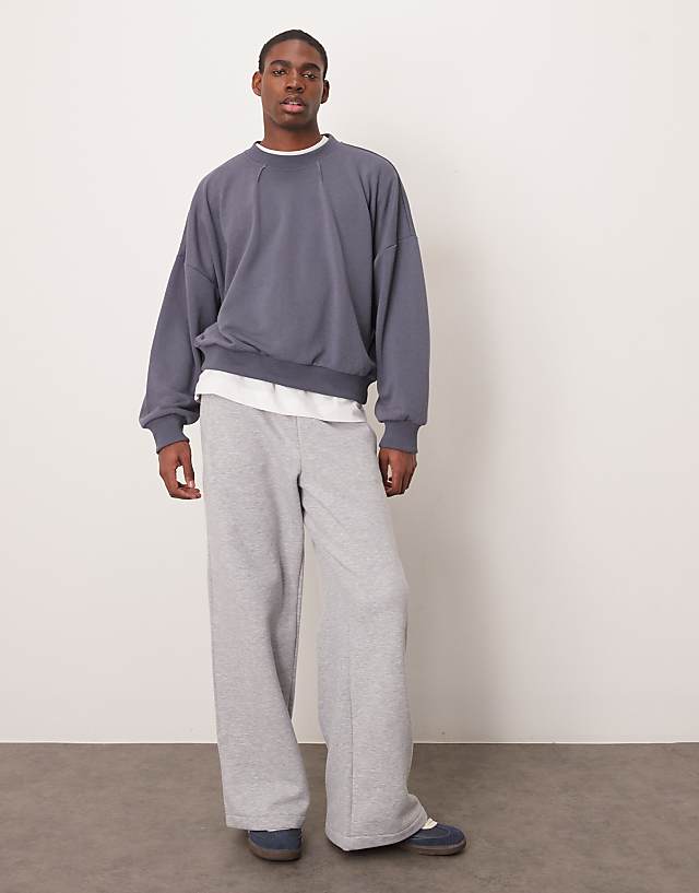 ASOS DESIGN Oversized Dropped Shoulder Boxy Sweatshirt With Contrast Stitching In Charcoal