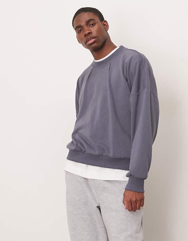 ASOS DESIGN oversized dropped shoulder boxy sweatshirt with contrast stitching in charcoal