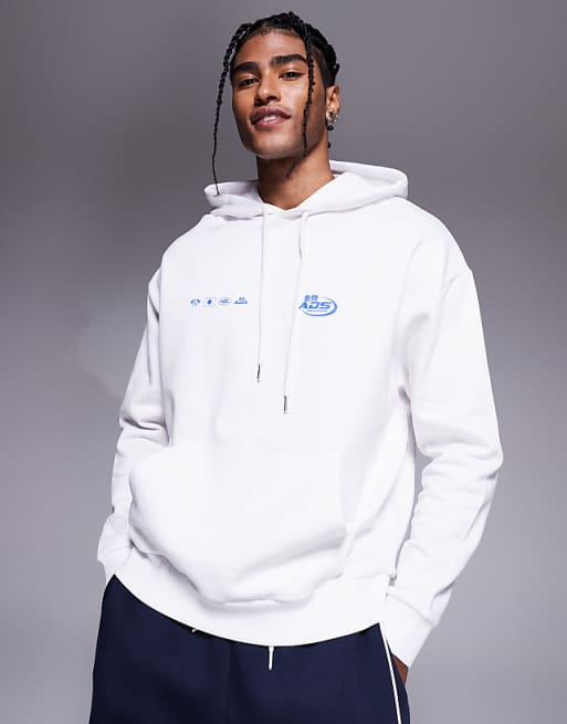 ASOS DESIGN Oversized Hoodie With ADS Prints In White
