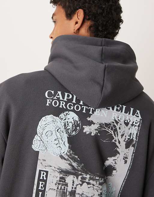 ASOS DESIGN Oversized Hoodie With Back Print In Grey