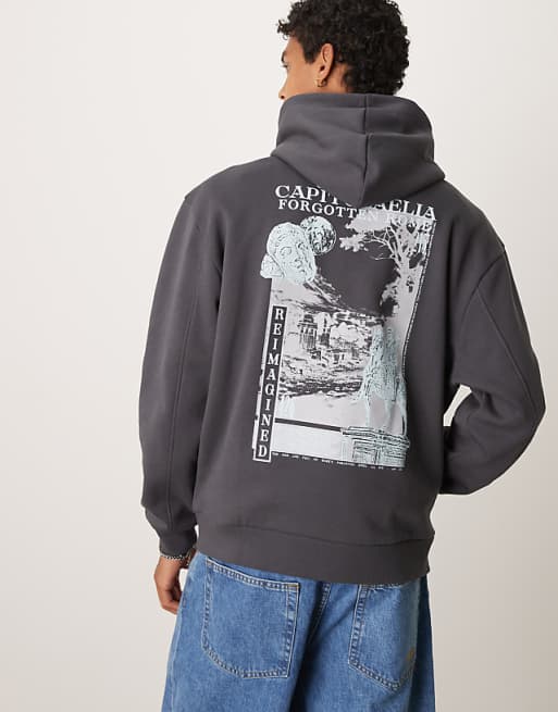 ASOS DESIGN oversized hoodie with back print in grey
