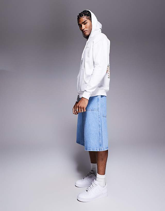 ASOS DESIGN Oversized Hoodie With Floral Prints In White