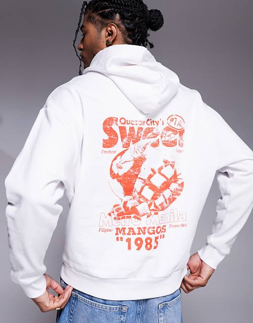 ASOS DESIGN oversized hoodie with Mango prints in white
