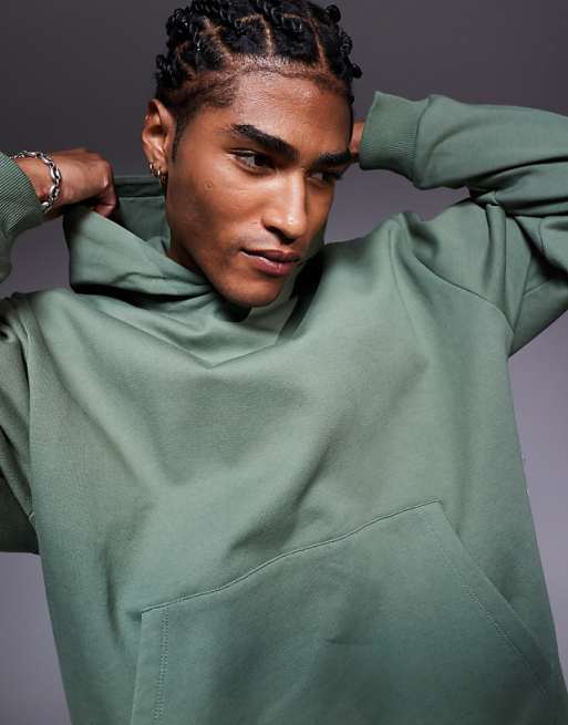 ASOS DESIGN Oversized Hoodie With Orange Back Print In Khaki