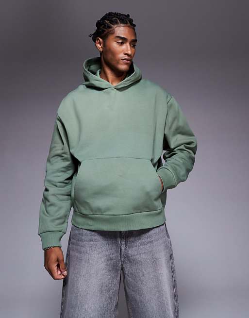 ASOS DESIGN Oversized Hoodie With Orange Back Print In Khaki