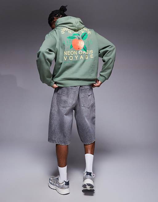 ASOS DESIGN oversized hoodie with orange back print in khaki