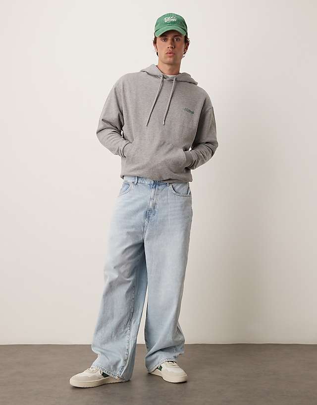 ASOS DESIGN Oversized Hoodie With Souvenir Prints In Grey Marl