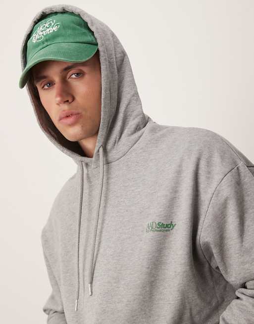 ASOS DESIGN Oversized Hoodie With Souvenir Prints In Grey Marl