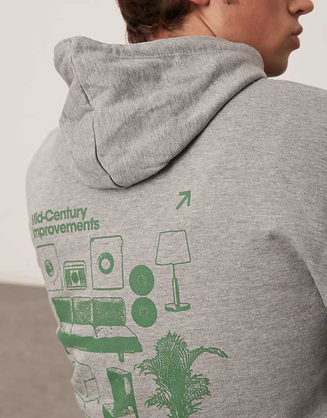 ASOS DESIGN Oversized Hoodie With Souvenir Prints In Grey Marl