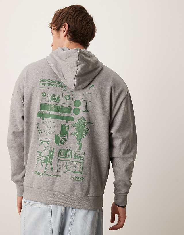 ASOS DESIGN oversized hoodie with souvenir prints in grey marl
