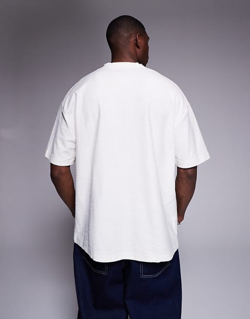 ASOS DESIGN Oversized Notch Neck Linen Look T-shirt In Cream