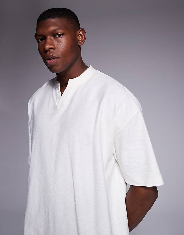 ASOS DESIGN Oversized Notch Neck Linen Look T-shirt In Cream
