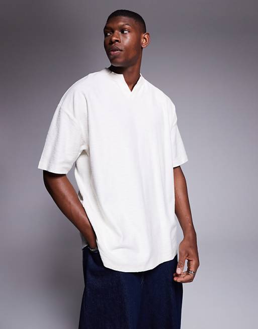 ASOS DESIGN oversized notch neck linen look t-shirt in cream