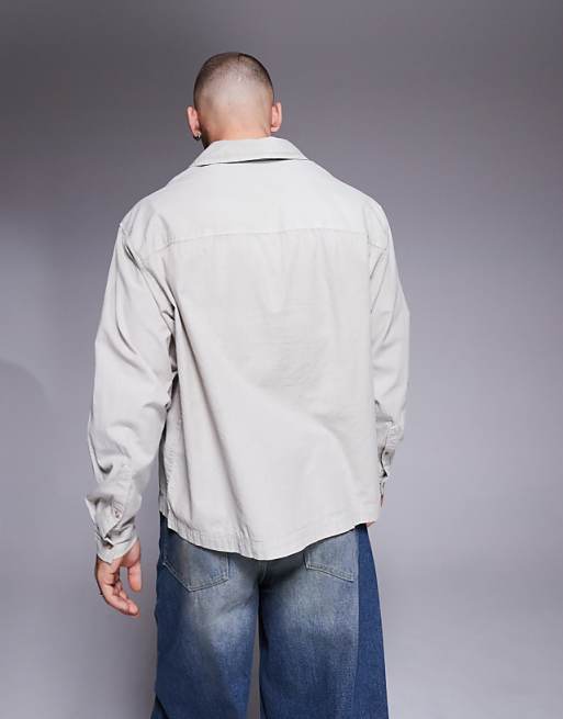 ASOS DESIGN Oversized Overhead Poplin Shirt In Light Grey