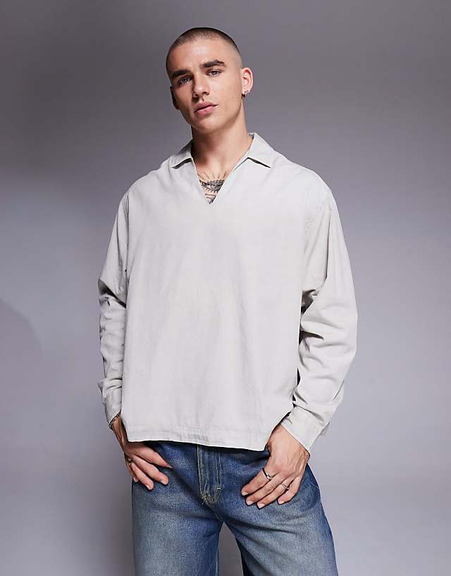 ASOS DESIGN Oversized Overhead Poplin Shirt In Light Grey