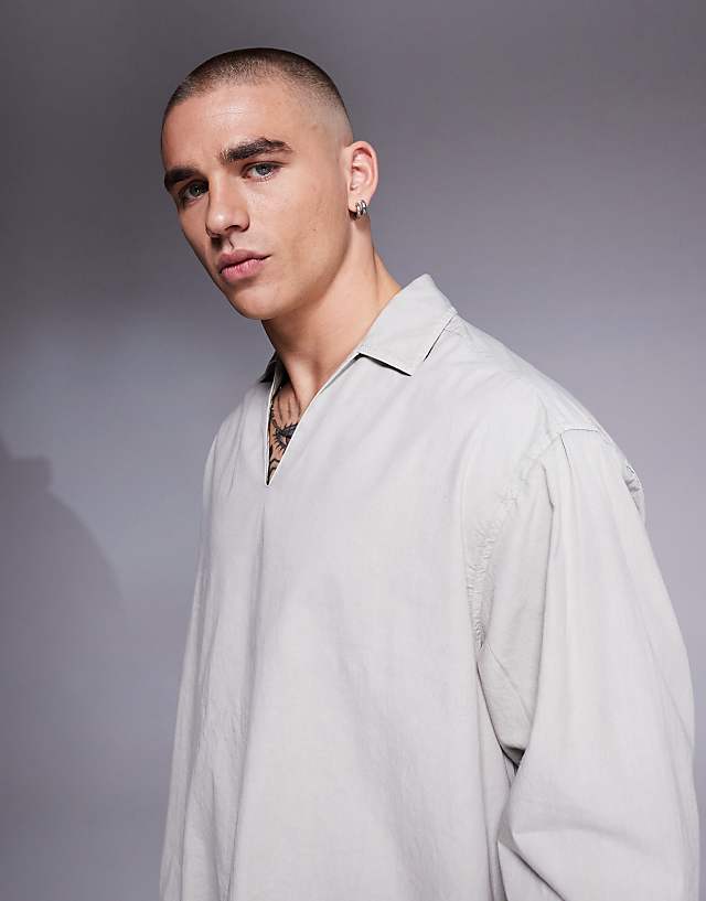 ASOS DESIGN Oversized Overhead Poplin Shirt In Light Grey