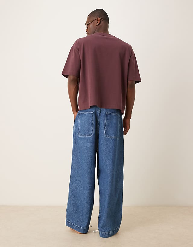 ASOS DESIGN Oversized Parachute Jeans With In Mid Wash Blue