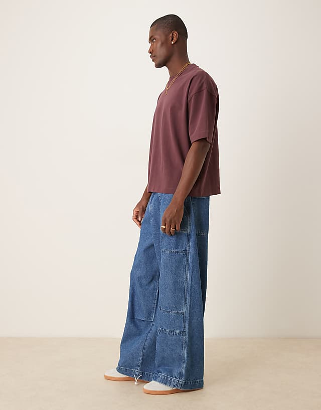ASOS DESIGN Oversized Parachute Jeans With In Mid Wash Blue