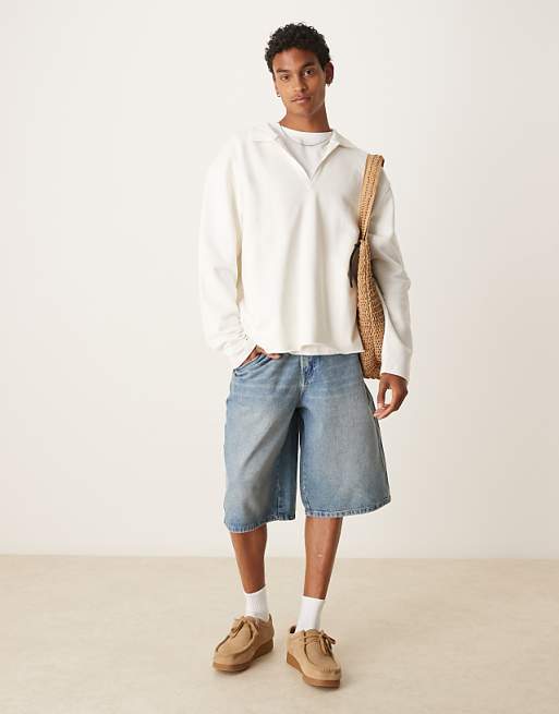 ASOS DESIGN Oversized Polo With Raw Hem In White