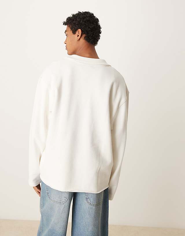 ASOS DESIGN Oversized Polo With Raw Hem In White