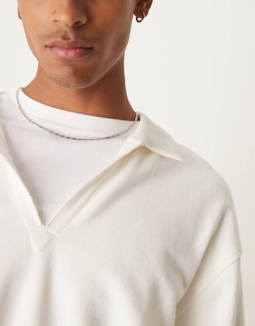 ASOS DESIGN Oversized Polo With Raw Hem In White