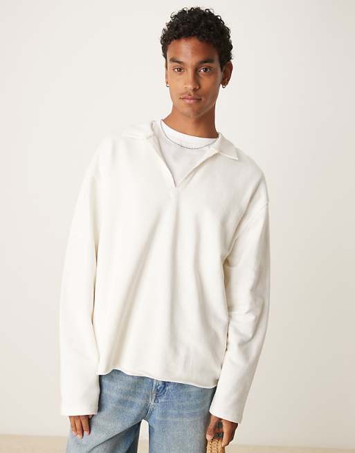 ASOS DESIGN Oversized Polo With Raw Hem In White