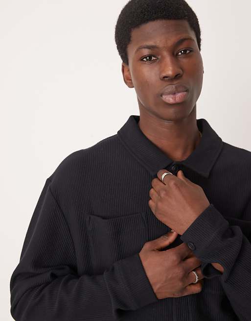 ASOS DESIGN Oversized Ribbed Jersey Harrington Jacket In Black