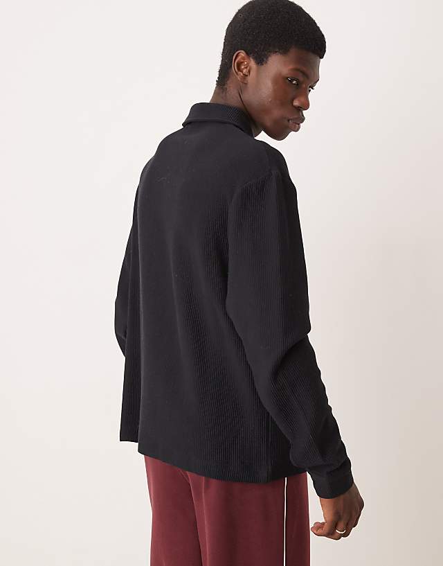 ASOS DESIGN Oversized Ribbed Jersey Harrington Jacket In Black