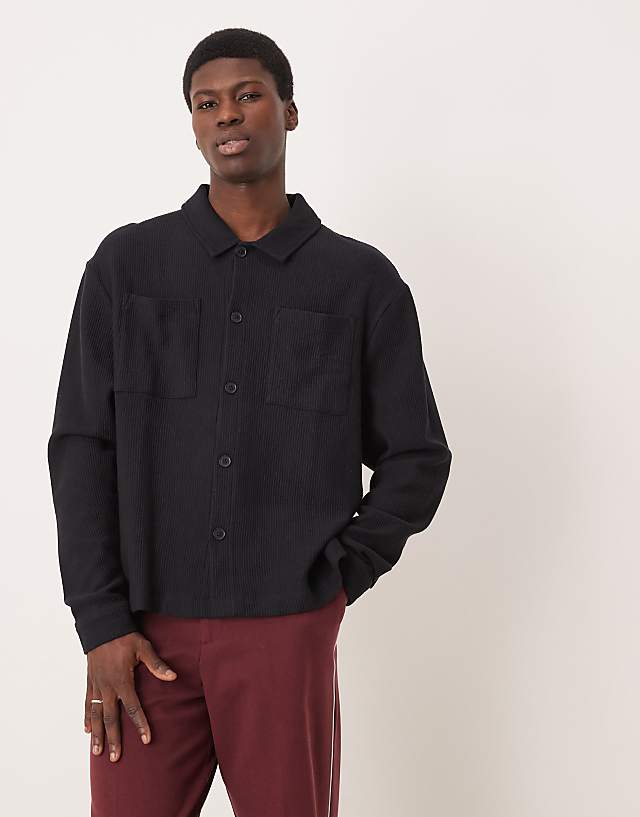 ASOS DESIGN Oversized Ribbed Jersey Harrington Jacket In Black