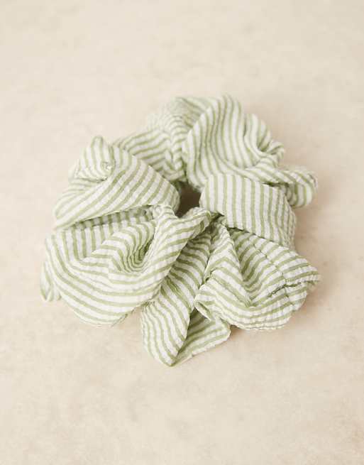 ASOS DESIGN oversized scrunchie with stripes in green