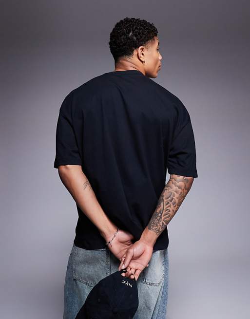 ASOS DESIGN Oversized Striped T-shirt With Sports Graphic In Black