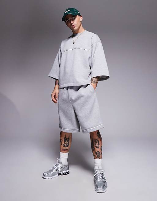 ASOS DESIGN Oversized Sweatshirt With 3/4 Length Sleeve In Grey Marl