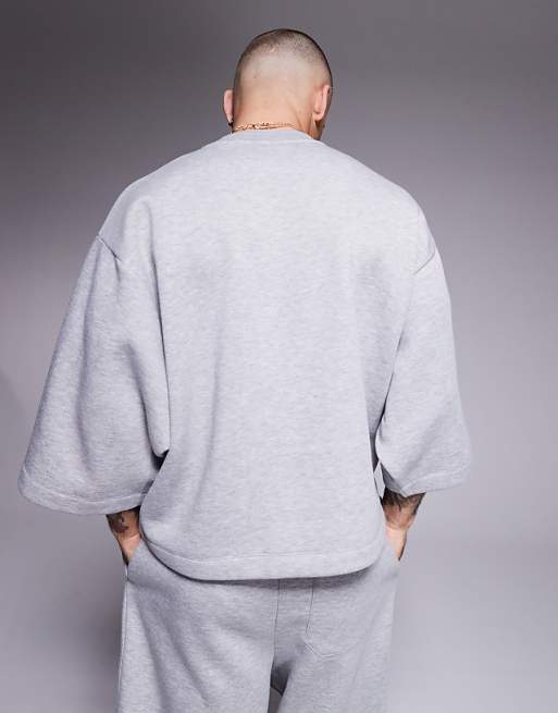 ASOS DESIGN Oversized Sweatshirt With 3/4 Length Sleeve In Grey Marl