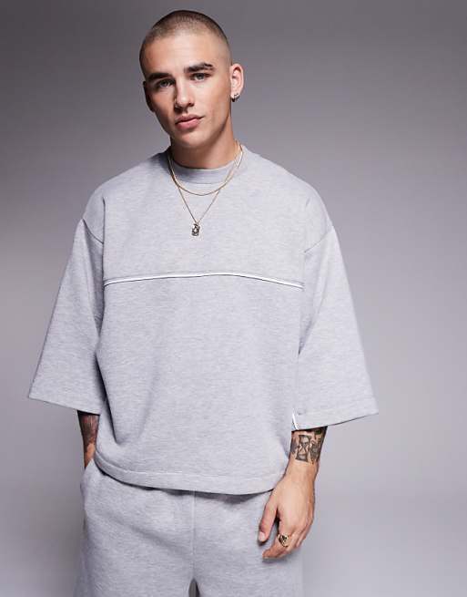 ASOS DESIGN oversized sweatshirt with 3/4 length sleeve in grey marl