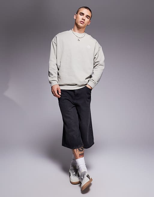 ASOS DESIGN Oversized Sweatshirt With Beer Mat Prints In Grey