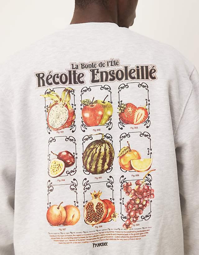 ASOS DESIGN Oversized Sweatshirt With Fruit Back Print In Grey Marl