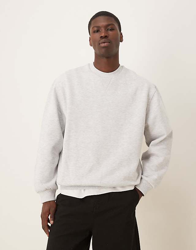 ASOS DESIGN Oversized Sweatshirt With Fruit Back Print In Grey Marl
