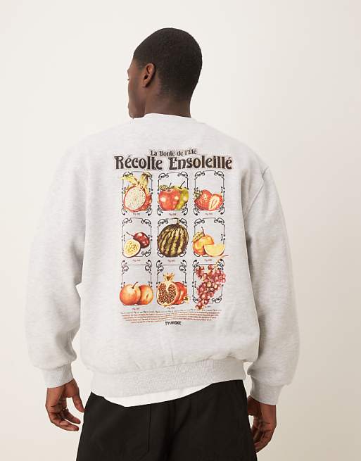 ASOS DESIGN Oversized Sweatshirt With Fruit Back Print In Grey Marl