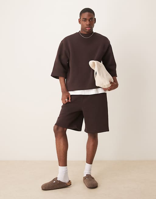 ASOS DESIGN Oversized Sweatshirt With Short Sleeves In Brown