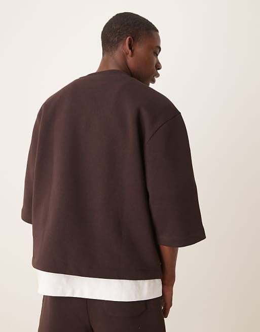 ASOS DESIGN Oversized Sweatshirt With Short Sleeves In Brown