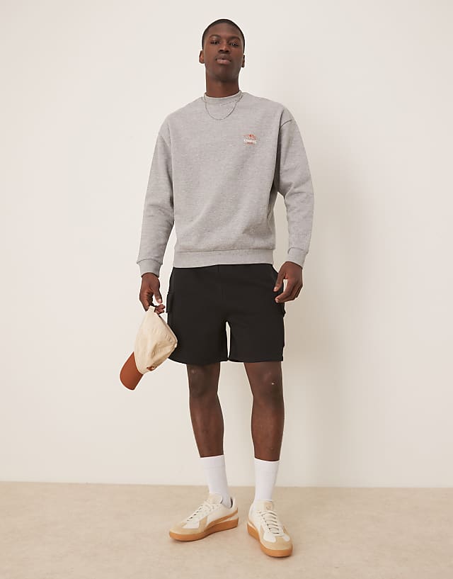 ASOS DESIGN Oversized Sweatshirt With Shrimp Prints In Grey Marl