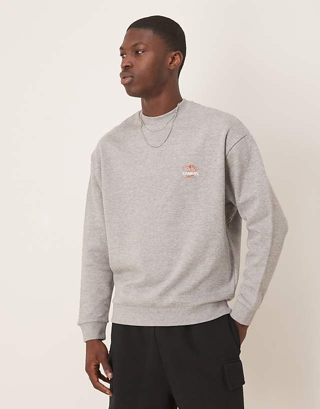 ASOS DESIGN Oversized Sweatshirt With Shrimp Prints In Grey Marl